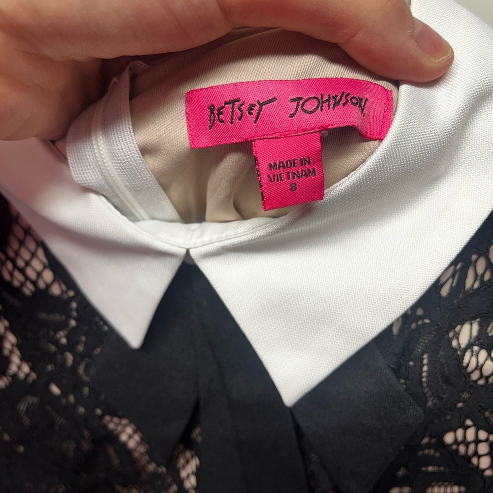 Betsey Johnson Black Lace Mini Dress with White Collar - Picture 4 of 7